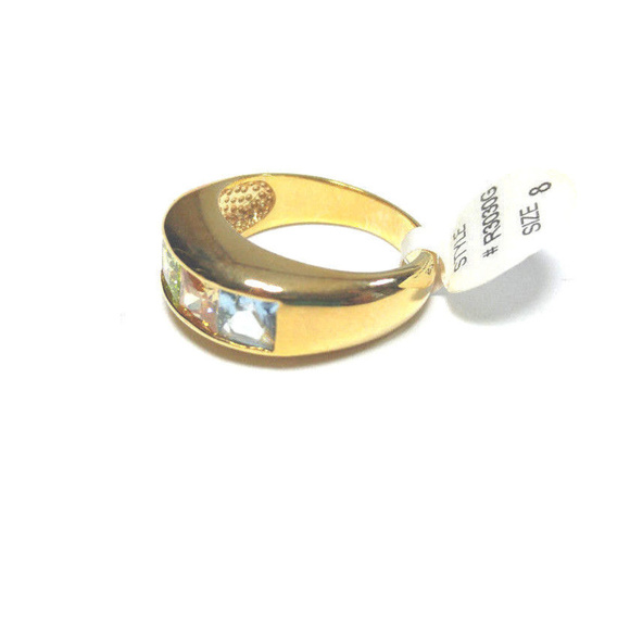 Women's Gold Rainbow CZ Ring Multicolored Stones - Picture 6 of 8